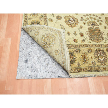 5'5"X8' Linen White Agra Colorful Leaf Pattern Hand Knotted Pure Wool Rug
