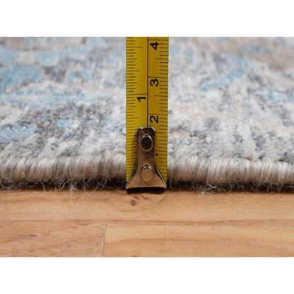 2'6"X27'9" White Leaf Design Silk & Textured Wool Hand Knotted Runner Rug