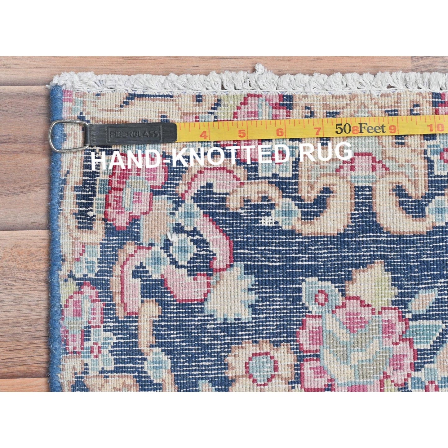 1'6"X1'6" Blue Hand Knotted Vintage Farsian Karman Worn Wool Square Rug