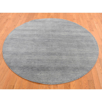 8'X8' Misty Gray Grass Design 100% Wool Hand Knotted Round Rug