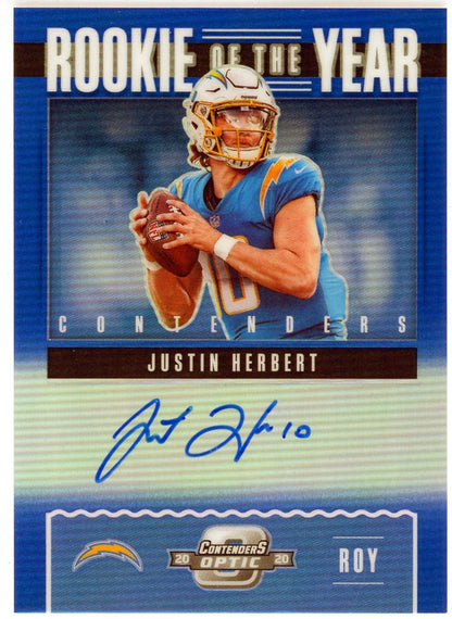 Justin Herbert 2020 Panini Contenders Optic Rookie Of The Year Blue Prizm Card #