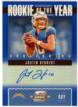 Justin Herbert 2020 Panini Contenders Optic Rookie Of The Year Blue Prizm Card #