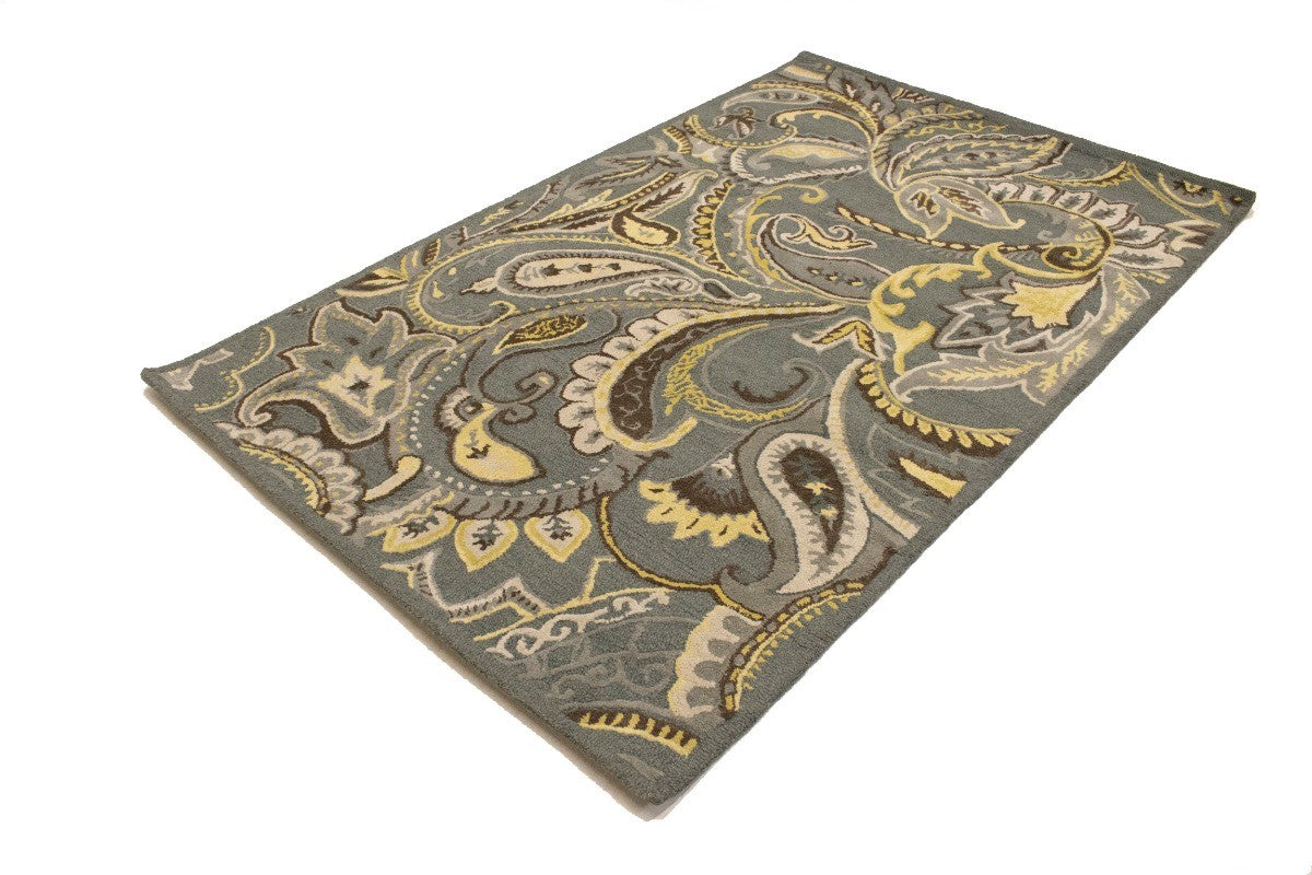 Hand Tufted Modern Gray Paisley Floral Foyer Living Room Carpet 5X8