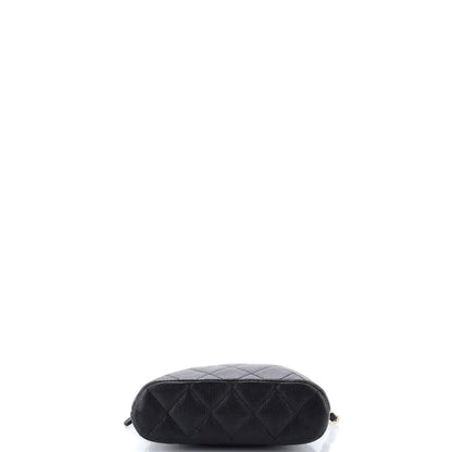 Chanel Cc Dome Zip Clutch With Chain Quilted Caviar Mini