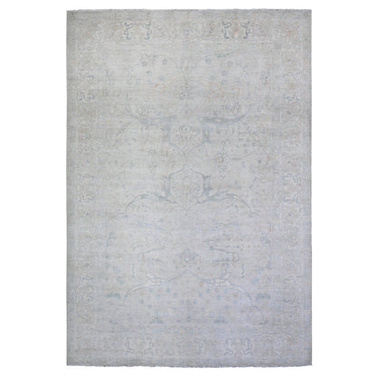 9'9"X13'8" Gray White Wash Peshawar Hand Knotted Natural Wool Rug