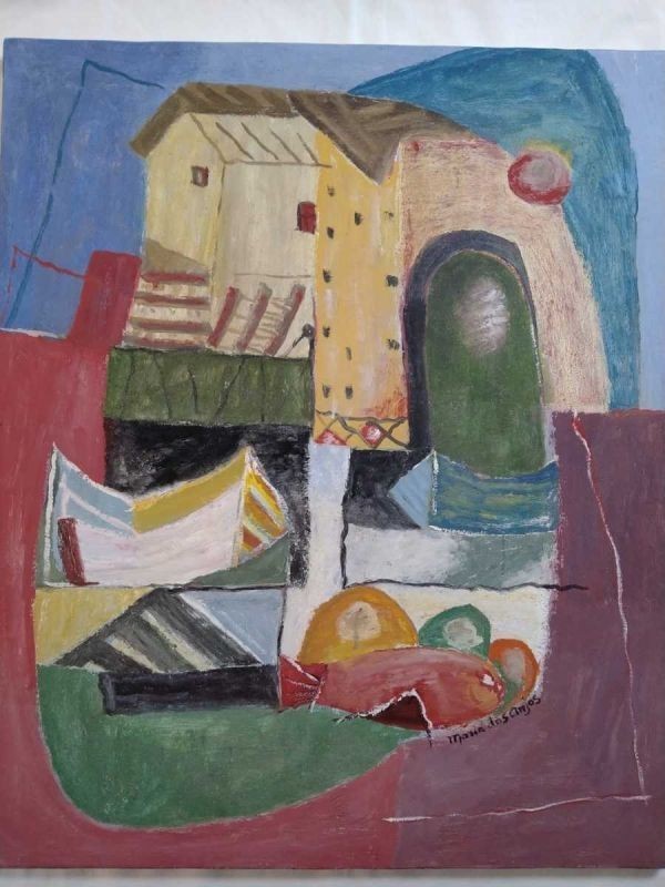 1990) Abstract Modern Oil Painting Signed - Maria dos Anjos (Portuguese-Brazilian