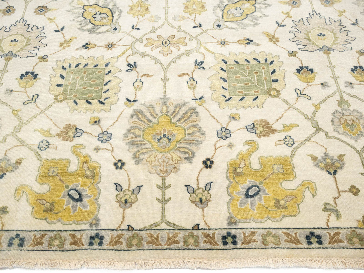 9X12 Ft Hand-Knotted Chobi Oriental Rug Ivory Floral Design Large Carpet