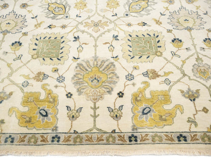 9X12 Ft Hand-Knotted Chobi Oriental Rug Ivory Floral Design Large Carpet