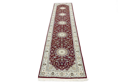 3X12 Ft Indo-Nain Red Floral Wool Oriental Runner