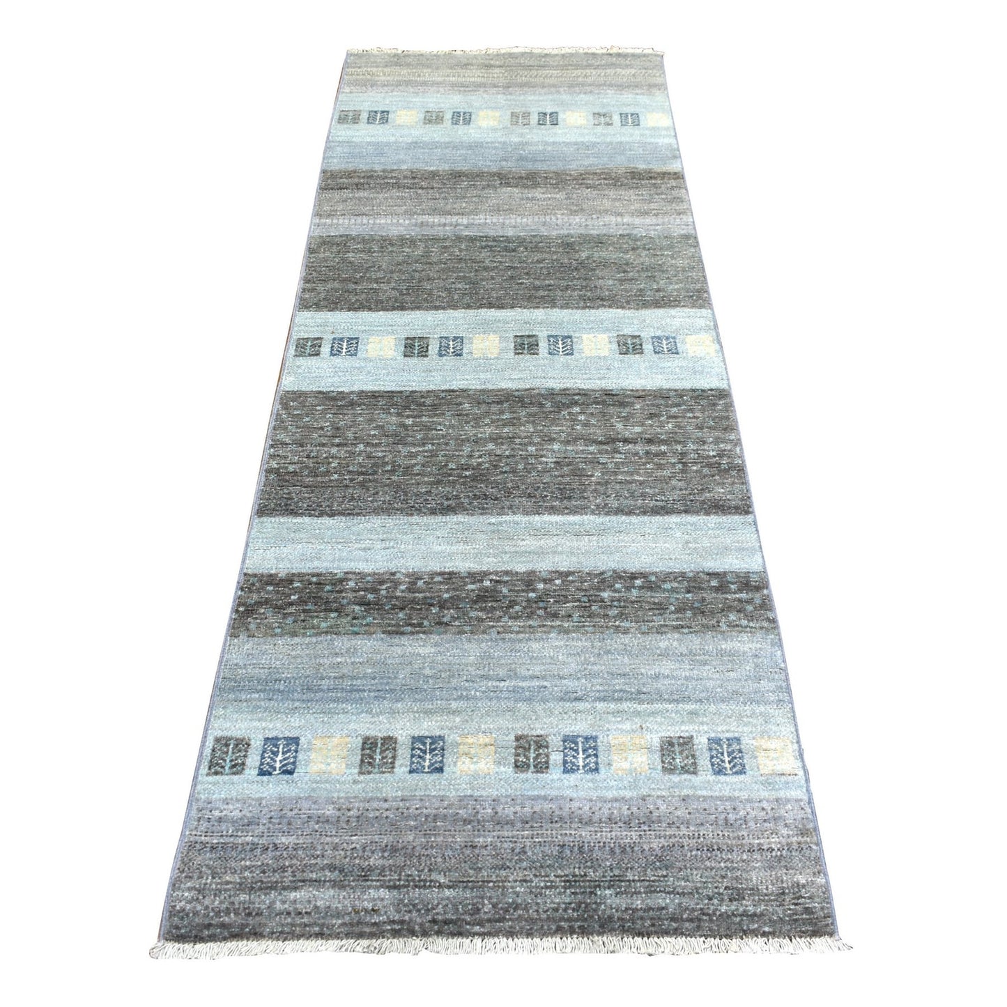 2'8"X7'8" Gray Afghan Kashkuli Gabbeh Design Wool Hand Knotted Runner Rug