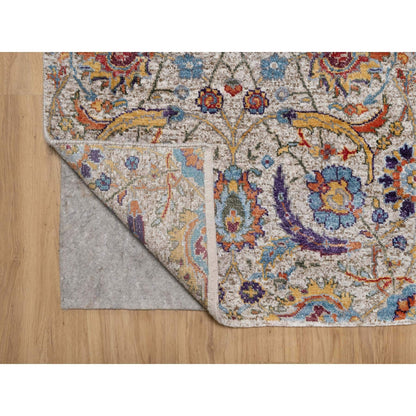 2'5"X26' White Silk With Wool Hand Knotted Sickle Leaf Design Runner Rug