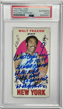 1969-70 Walt Clyde Frazier Signed Multi Inscription Topps Rookie Card #98 (Psa)