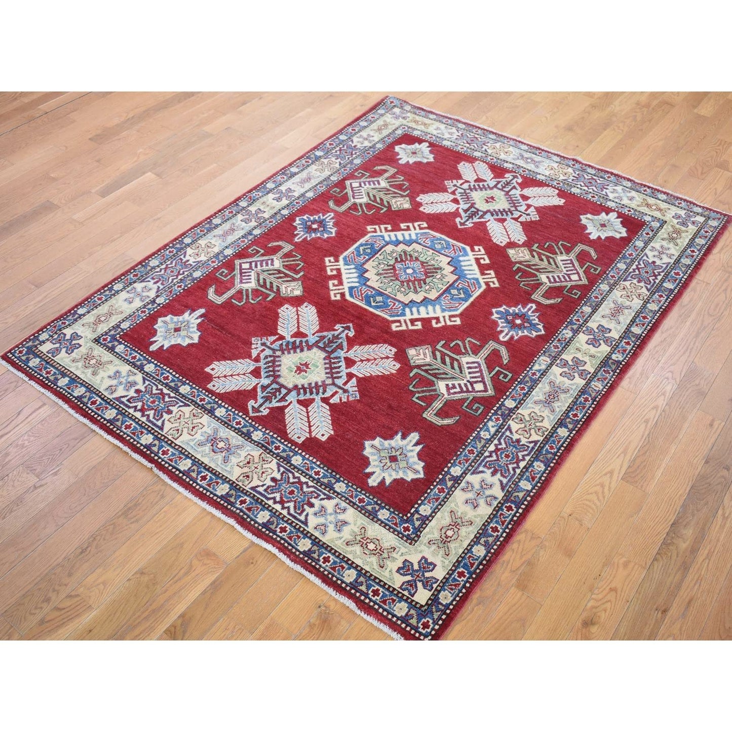 5'3"X7'1" Rich Red Afghan Special Kazak Hand Knotted Pure Wool Rug