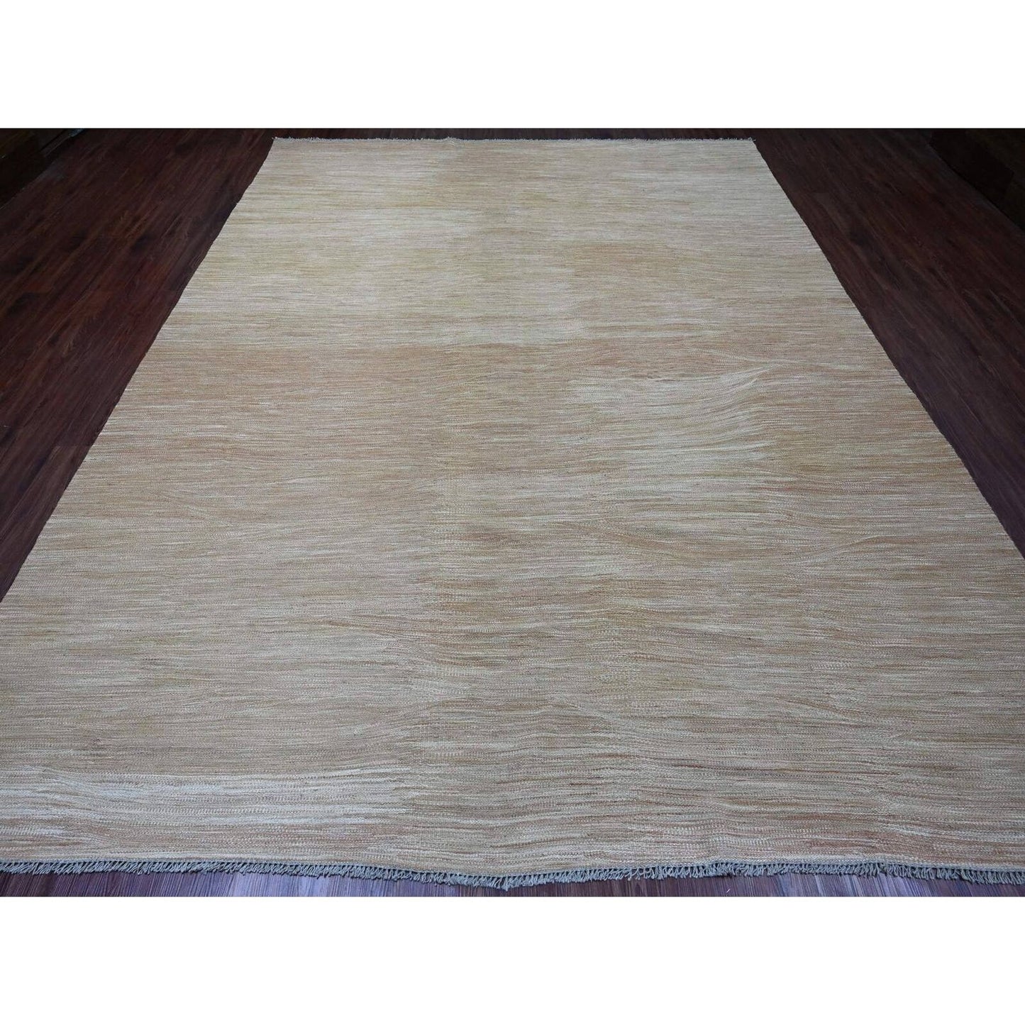 9'1"X12'2" Tumbleweed Brown Solid Design Afghan Mixed Flat Weave Wool Rug