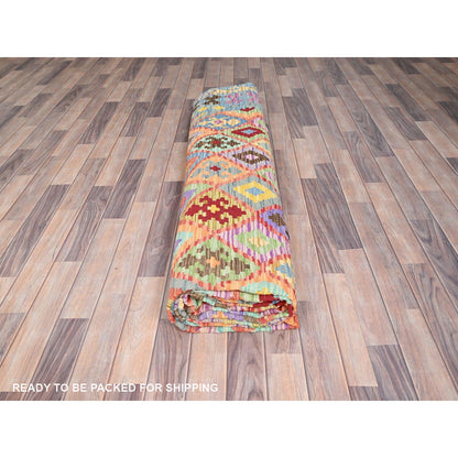10'7"X14' Colorful Extra Soft Wool Afghan Kilim Hand Woven Oriental Rug