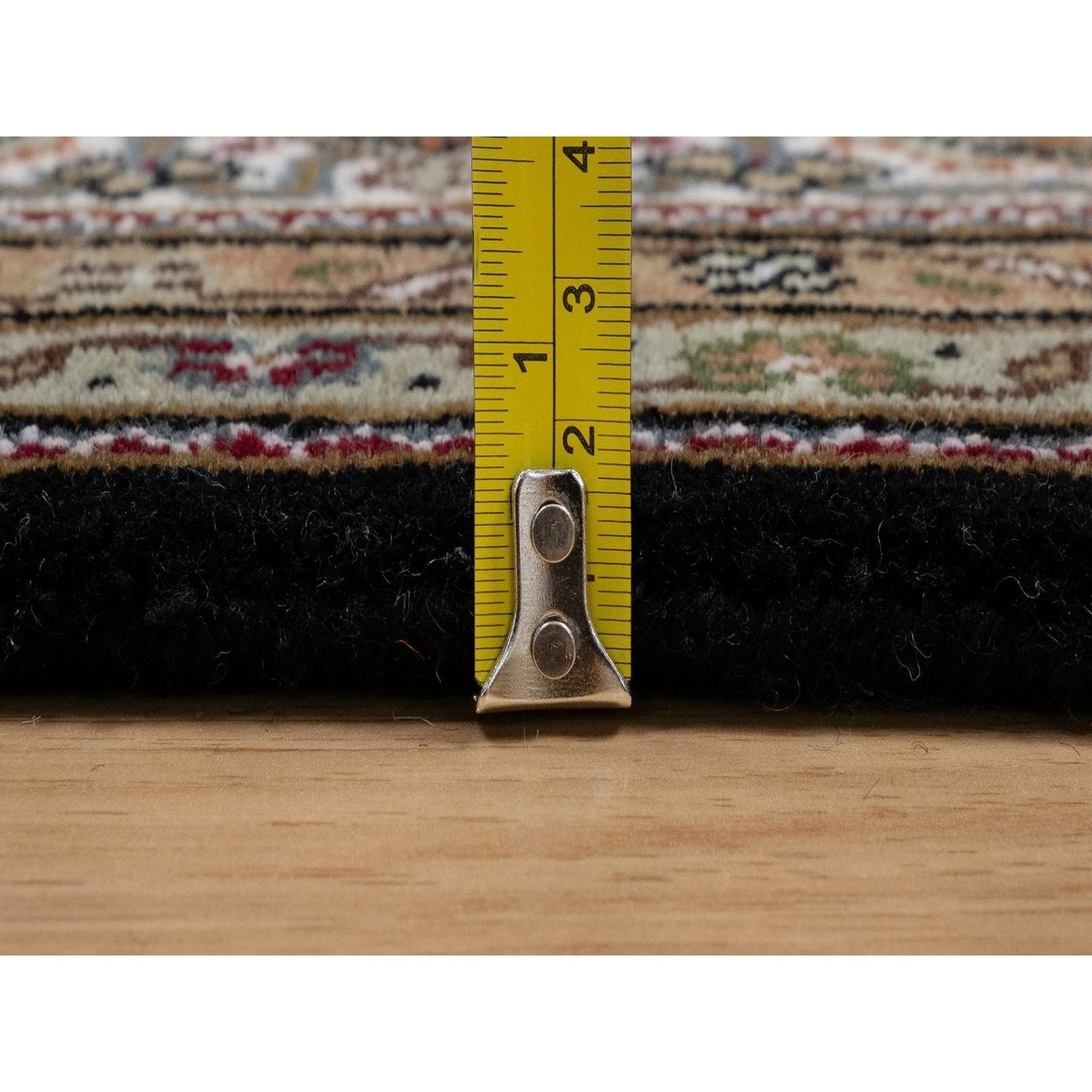 6'X9'1" Black Tebraz Mahi With Medallion Design Hand Knotted Wool Rug