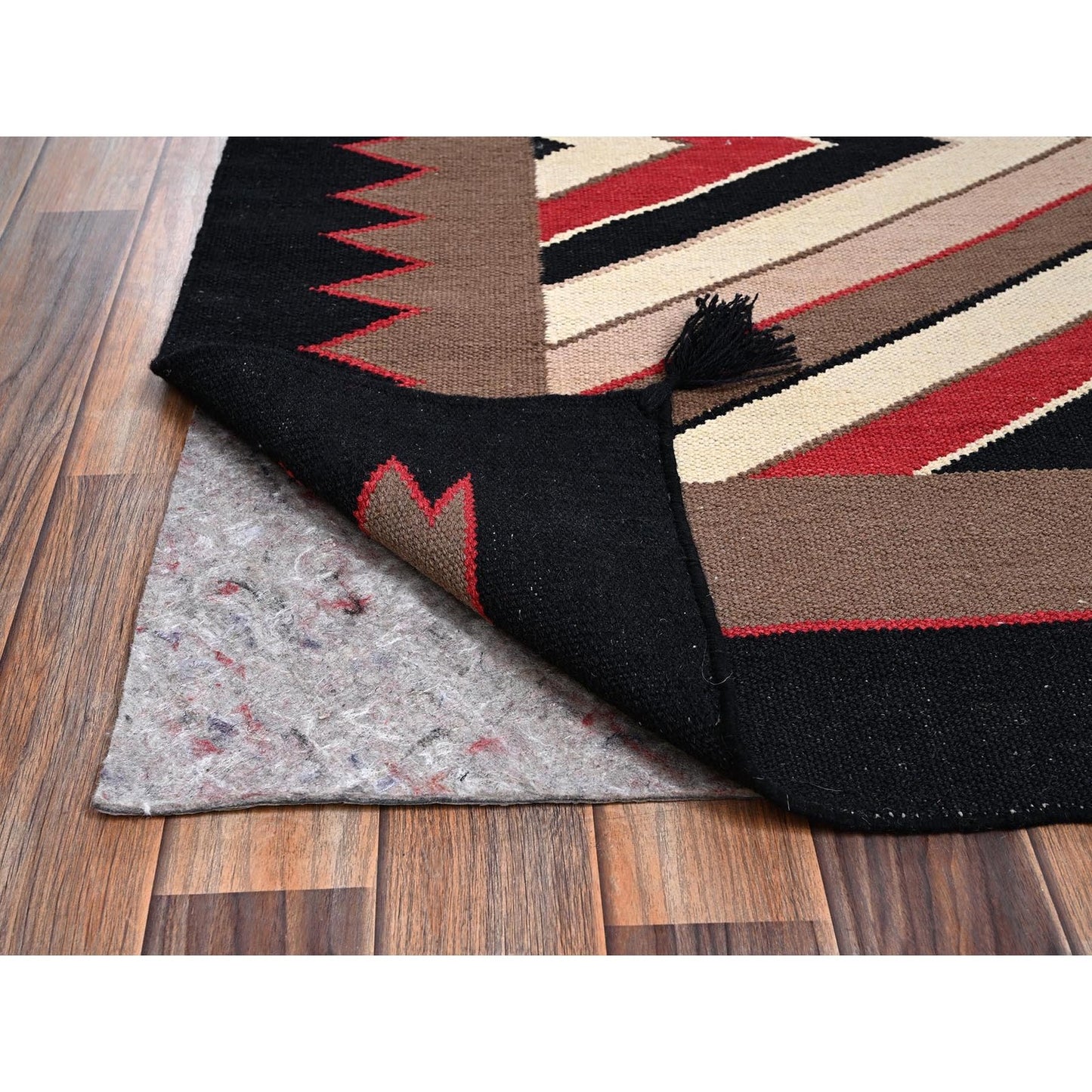 5'2"x7' Brown Flat Weave Southwest Geometric Design Hand Woven Wool Rug