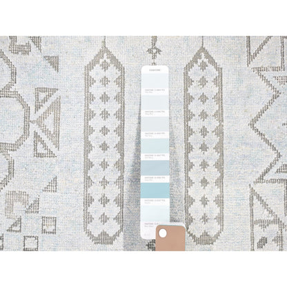 8'1"X10'5" Light Green Hand-Knotted Mamluk Design Pure Silk With Wool Rug