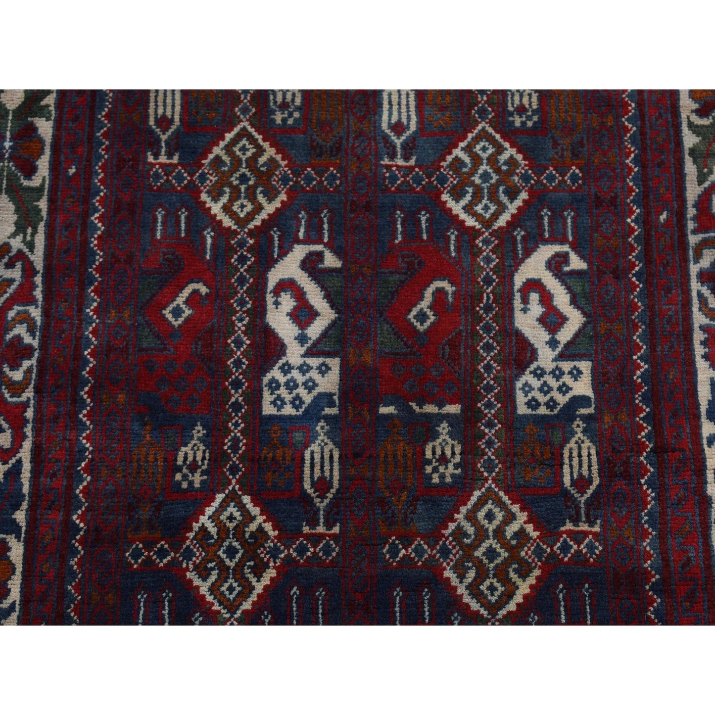 2'6"X9'3" Falu Red Afghan Khamyab Shiny Wool Hand Knotted Runner Rug
