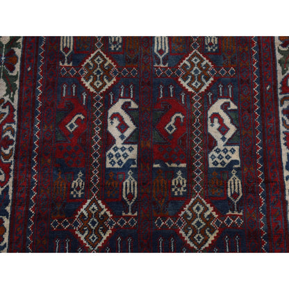 2'6"X9'3" Falu Red Afghan Khamyab Shiny Wool Hand Knotted Runner Rug