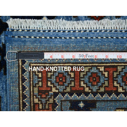4'1"X9'9" Extra Soft Wool Hand Knotted Blue Afghan Ersari Wide Runner Rug
