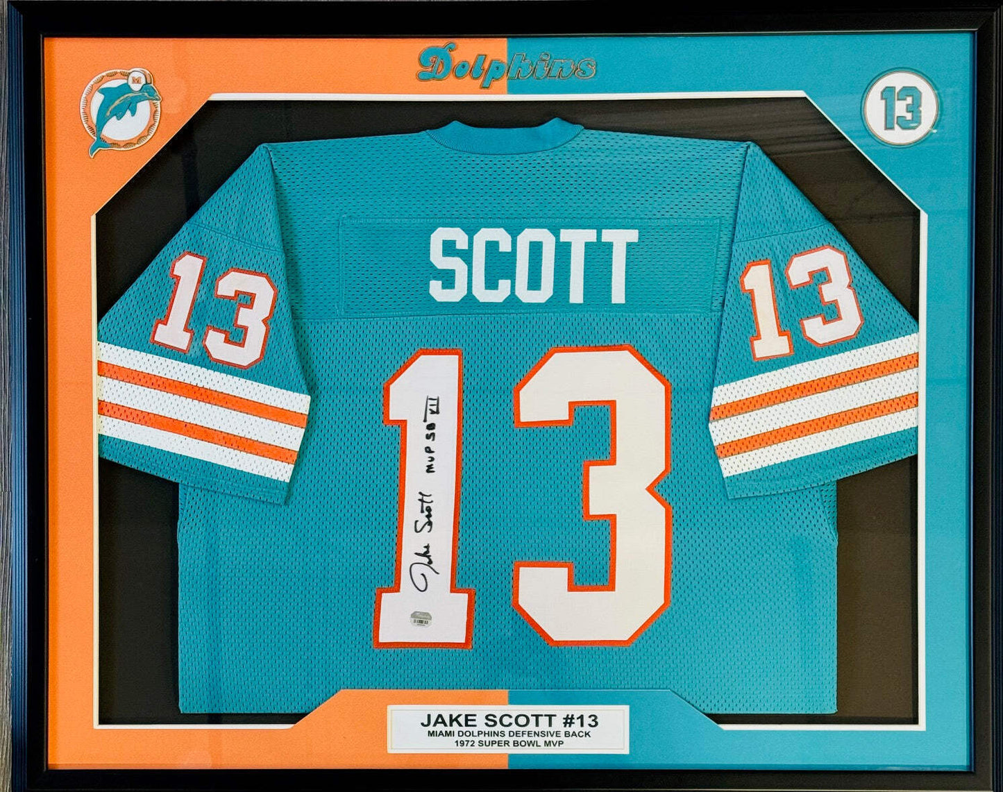 Jake Scott Autographed Framed Dolphins Jersey (Fanatics)