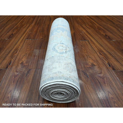 2'9"X19'6" Cloud Gray Afghan Angora Oushak Oversized Runner Oriental Rug