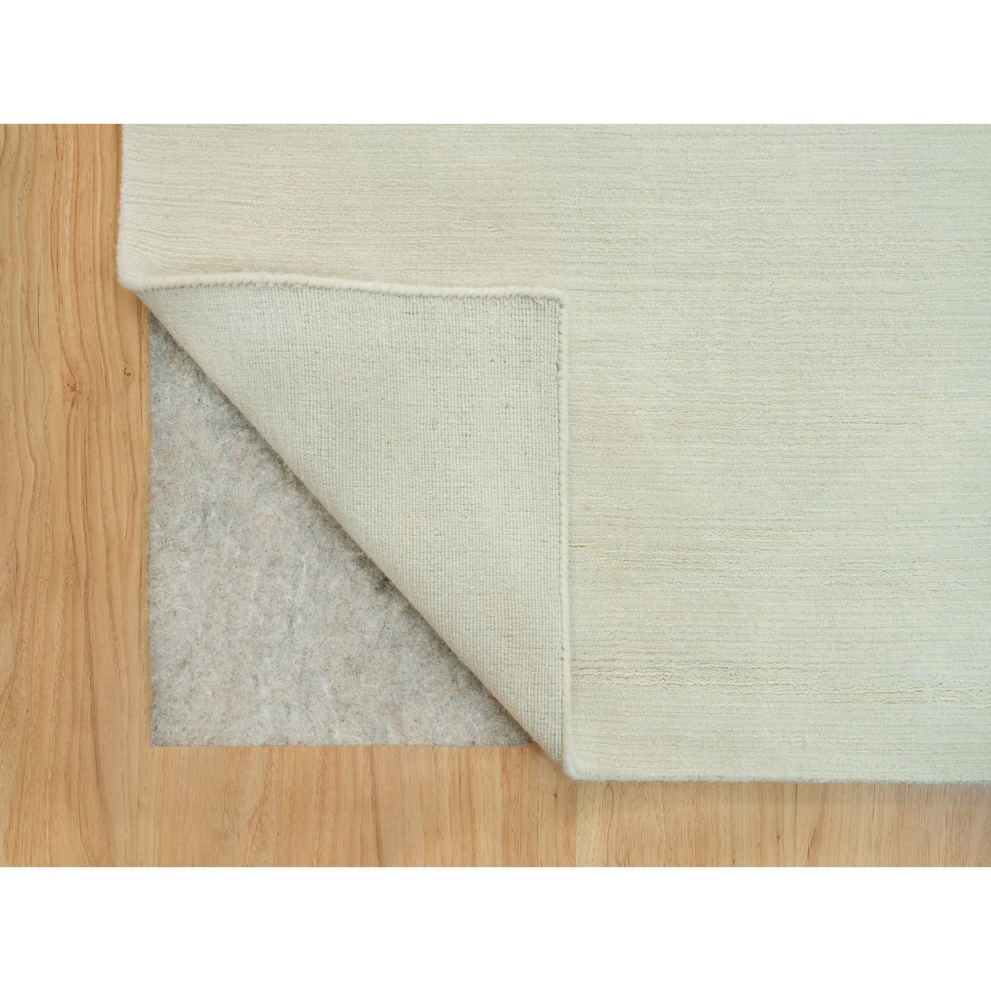 9'X12' Comfort Ivory Modern Loom Knotted Wool And Silk Plain Oriental Rug