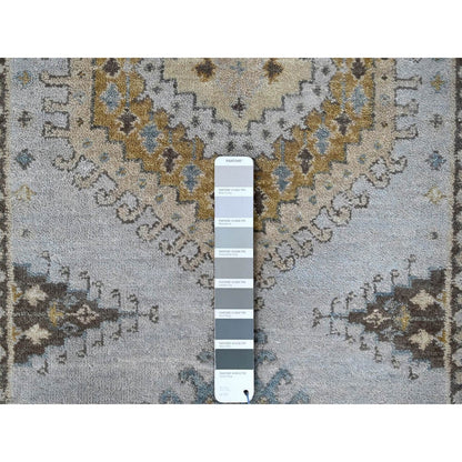 2'7"X7'10" Gray Geometric Medallions Design Hand Knotted Wool Runner Rug
