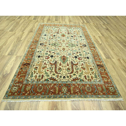 7'10"X10'3" Linen White Heris All Over Design Hand Knotted 100% Wool Rug