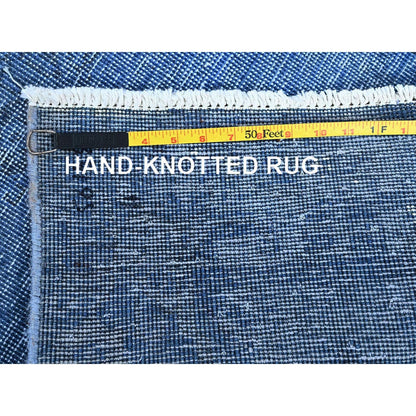 2'2"X6'2" Blue Overdyed Vintage Zoroastrian Hand Knotted Wool Runner Rug