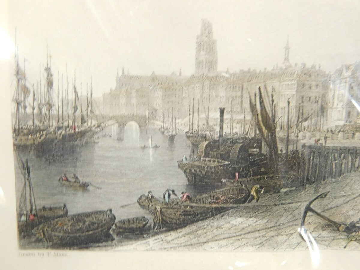 Thomas Allom "Quay Of Louis Xviii, Bordeaux" Hand-Colored Copper Plate Engraving