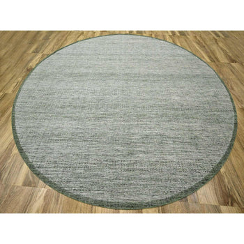 12'X12' Green Hand Knotted Rug Pure Wool Round Oxidized Grass Design