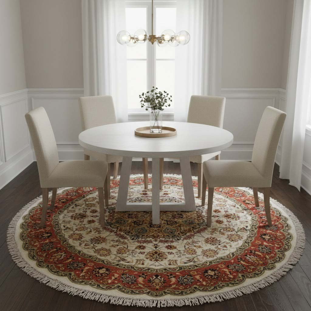 Extra Fine Hand-Knotted Floral Kork Wool & Silk Round Rug Oriental Carpet 5X5 ft