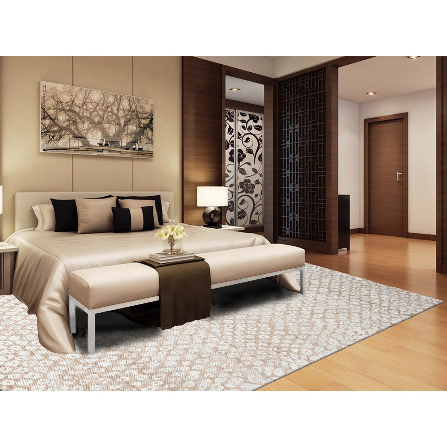 9'X12' Almond Brown Cropped Thin Hand Knotted Natural Wool Oriental Rug