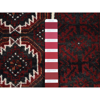 3'8"X8' Red Vintage Zoroastrian Balooch Wool Hand Knotted Wide Runner Rug
