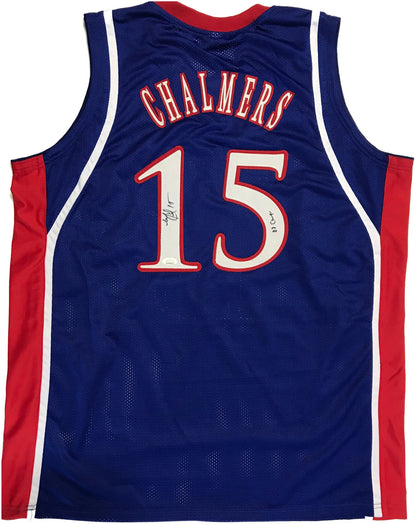 Mario Chalmers "08 Champs" Autographed Kansas Jayhawks Blue Jersey (Jsa)