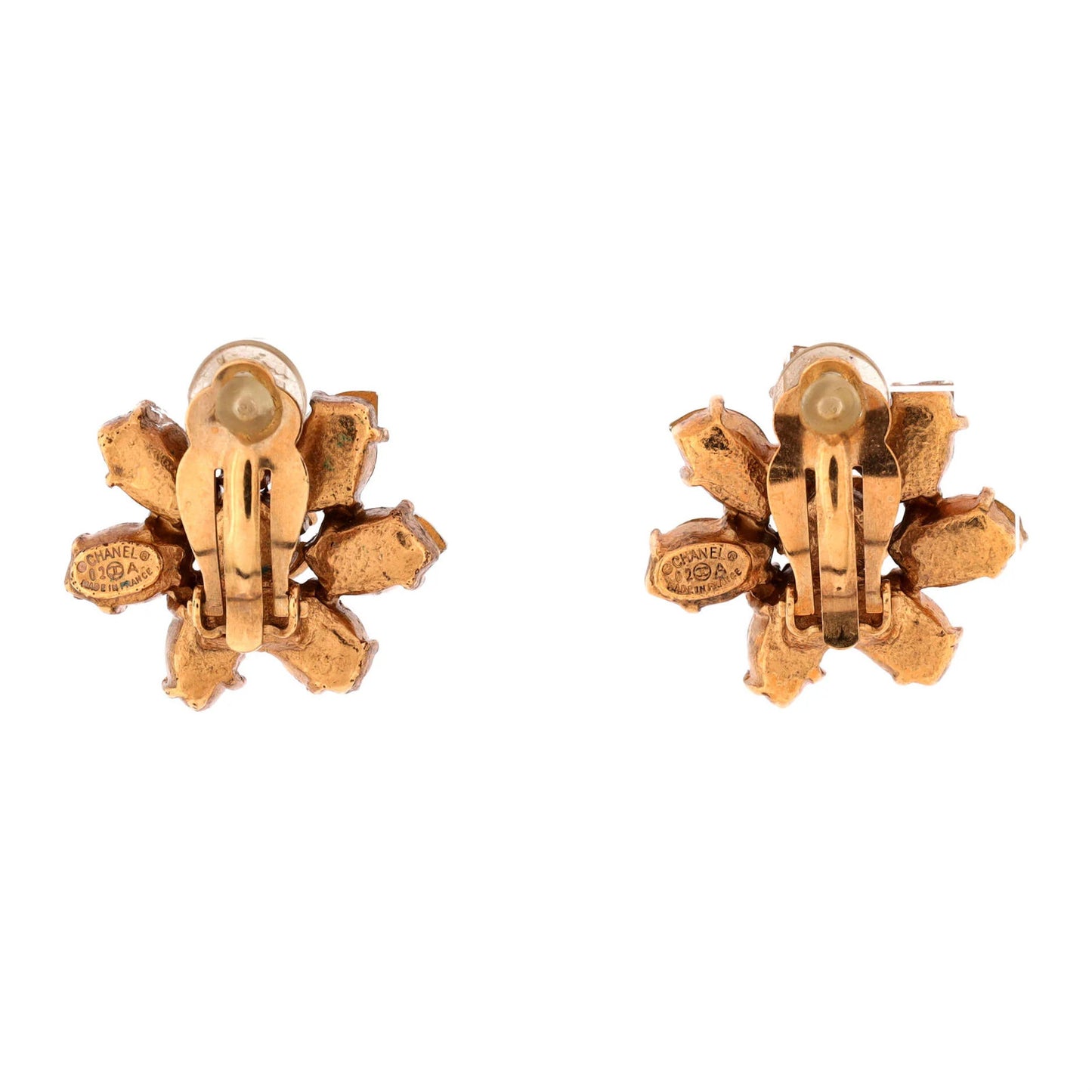 Chanel Cc Heart Stud Earrings Metal With Faux Pearls And Crystals