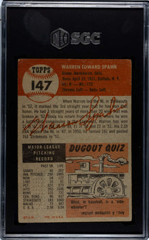 Warren Spahn 1953 Topps Card #147 Sgc 2