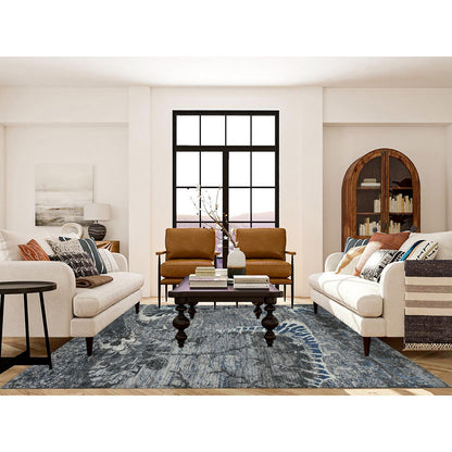 8'1"X10'1" Gray Broken Flower Design Pure Wool Hand Knotted Rug