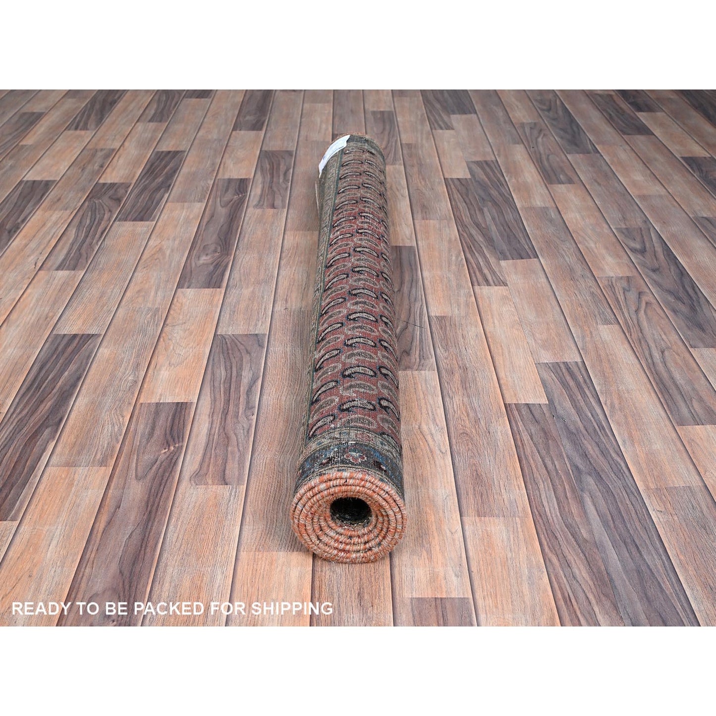 4'1"X6'7" Red Vintage Distressed Senneh Hand Knotted Wide Runner Rug