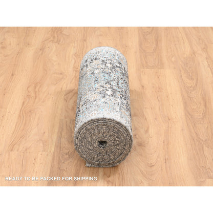 2'6"X20' Gray Transitional Hand Knotted Farsian Silk/Wool Xl Runner Rug