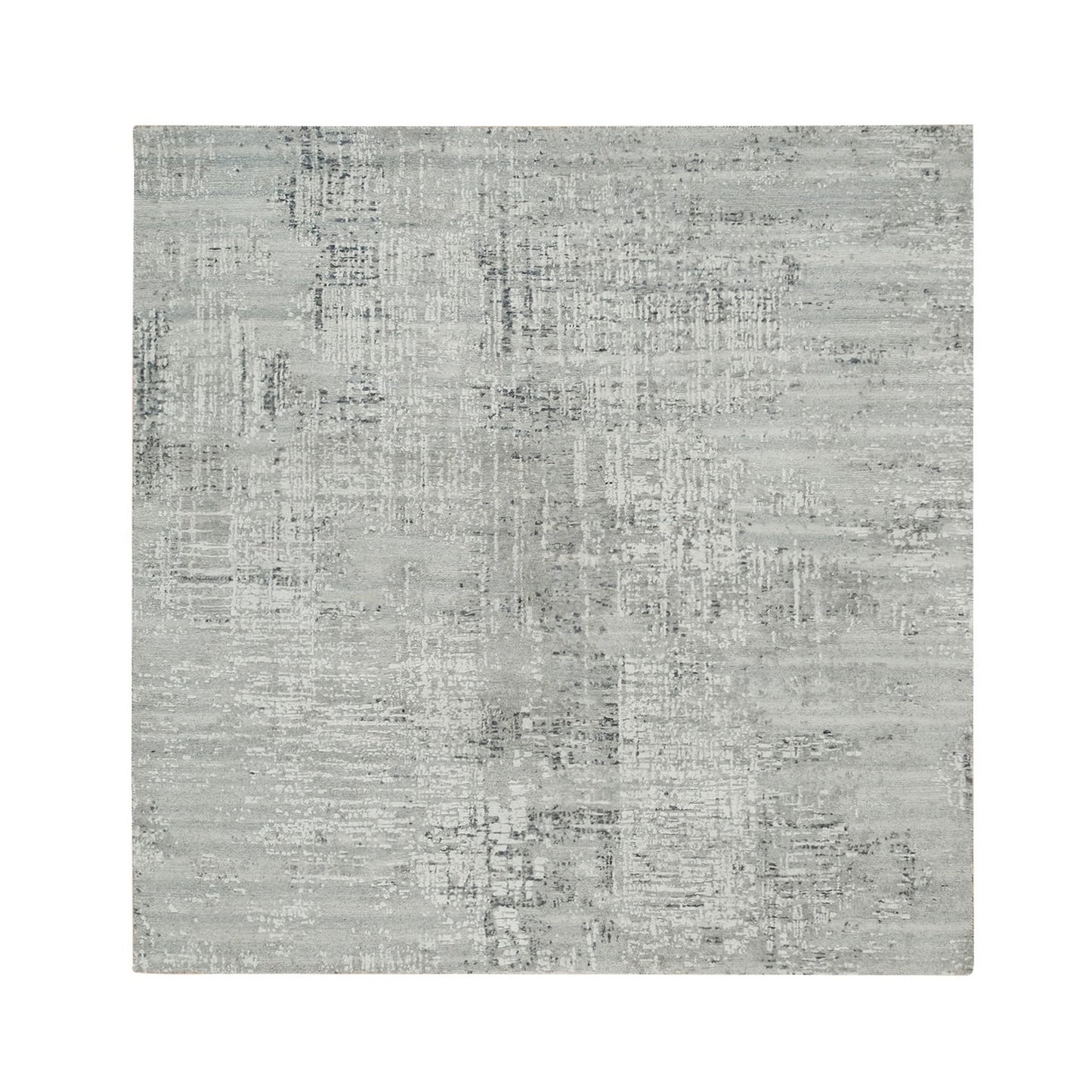 Modern Hand Knotted Light Gray Square Oriental 6'2" Design Rug