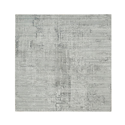 Modern Hand Knotted Light Gray Square Oriental 6'2" Design Rug