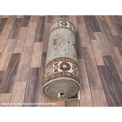 2'8"X22'6" Moon Gray Super Kazak Hand Knotted Wool Oriental Xl Runner Rug