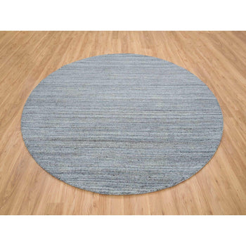 8'X8' Gray Modern Striae Design All Wool Hand Loomed Round Oriental Rug