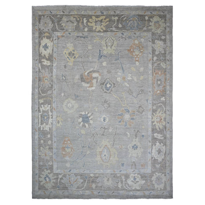 10'X13'8" Medium Gray Hand Knotted Angora Oushak Pure Wool Oriental Rug
