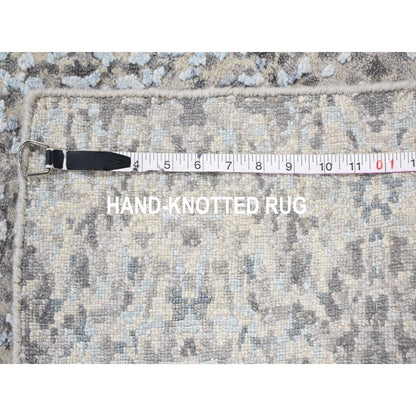 2'X3' Gray Wool And Silk Abstract Design Hand Knotted Oriental Rug