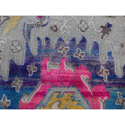 2'X3'2" Gray Oushak Design Silk With Wool Hand Knotted Sample Mat Rug