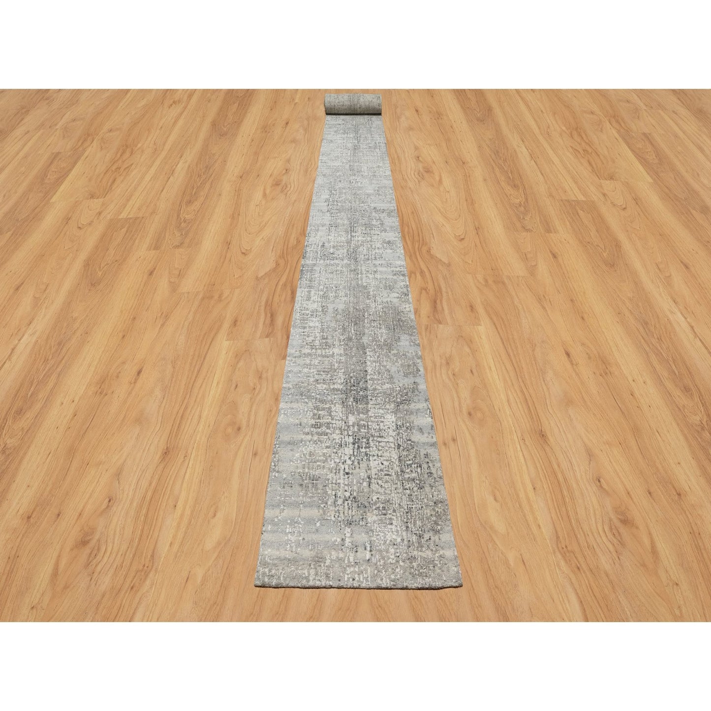 2'6"X29'9" Gray Hand Knotted Modern Undyed Natural Wool Xl Runner Rug